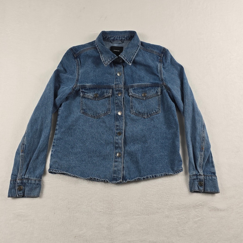 Express Womens Medium Wash Blue Denim Button Down Jean Jacket Size Small‎
